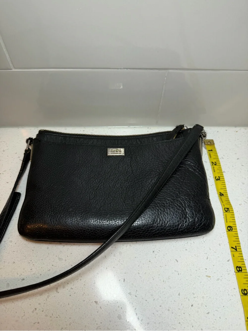 Coach Madison East/West Swingpack crossbody bag purse black pebbled leather